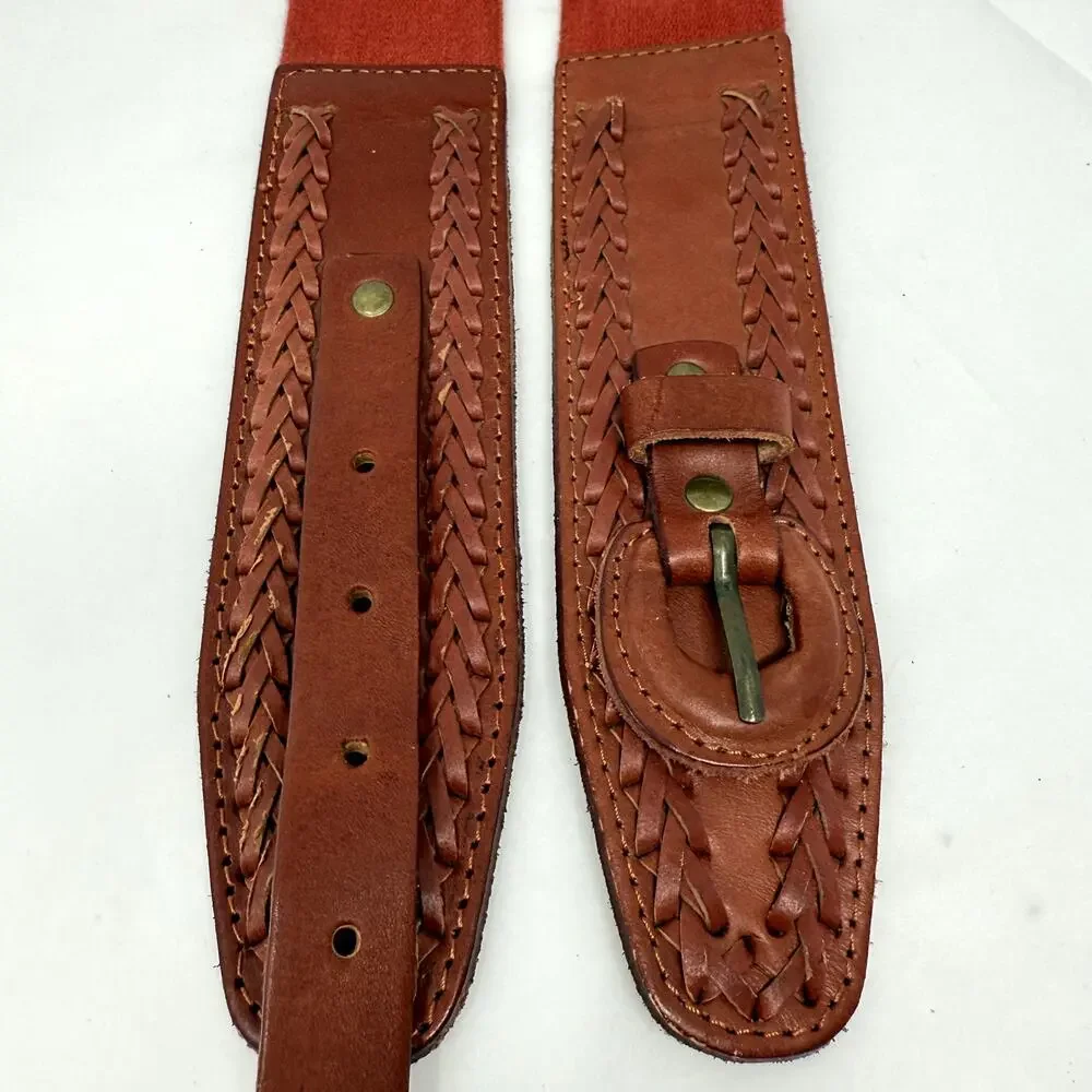 LP by Linea Pelle Leather Cotton Stretch Belt Brown Braided Western Y2K M